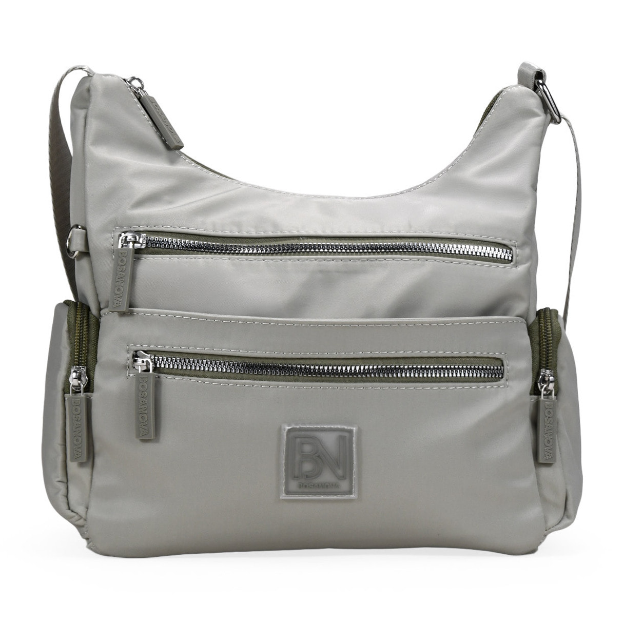 Bolso bandolera verde en nailon con bolsillos