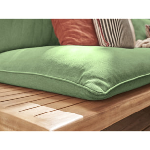 Papeete - salon bas de jardin avec coussins vert - 4 places + table - en bois d'acacia FSC  100% - Vert / Beige