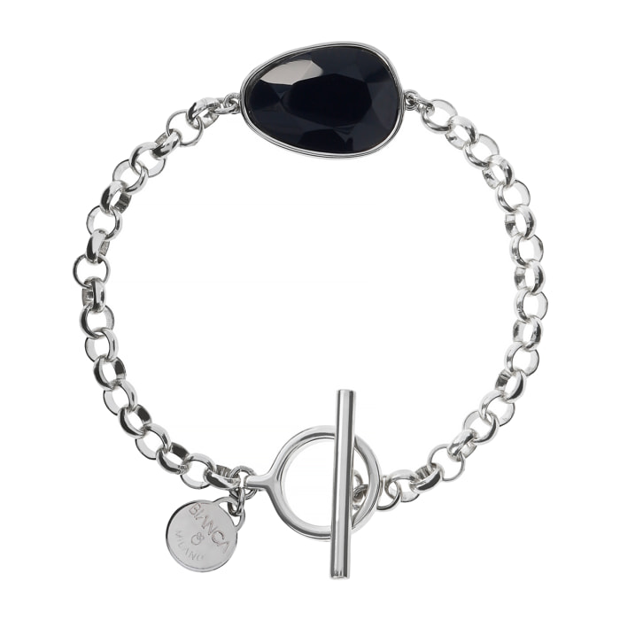 Bracciale con Catena Rolo e Onice Nero Forma a Goccia in Argento 925 placcato Platino