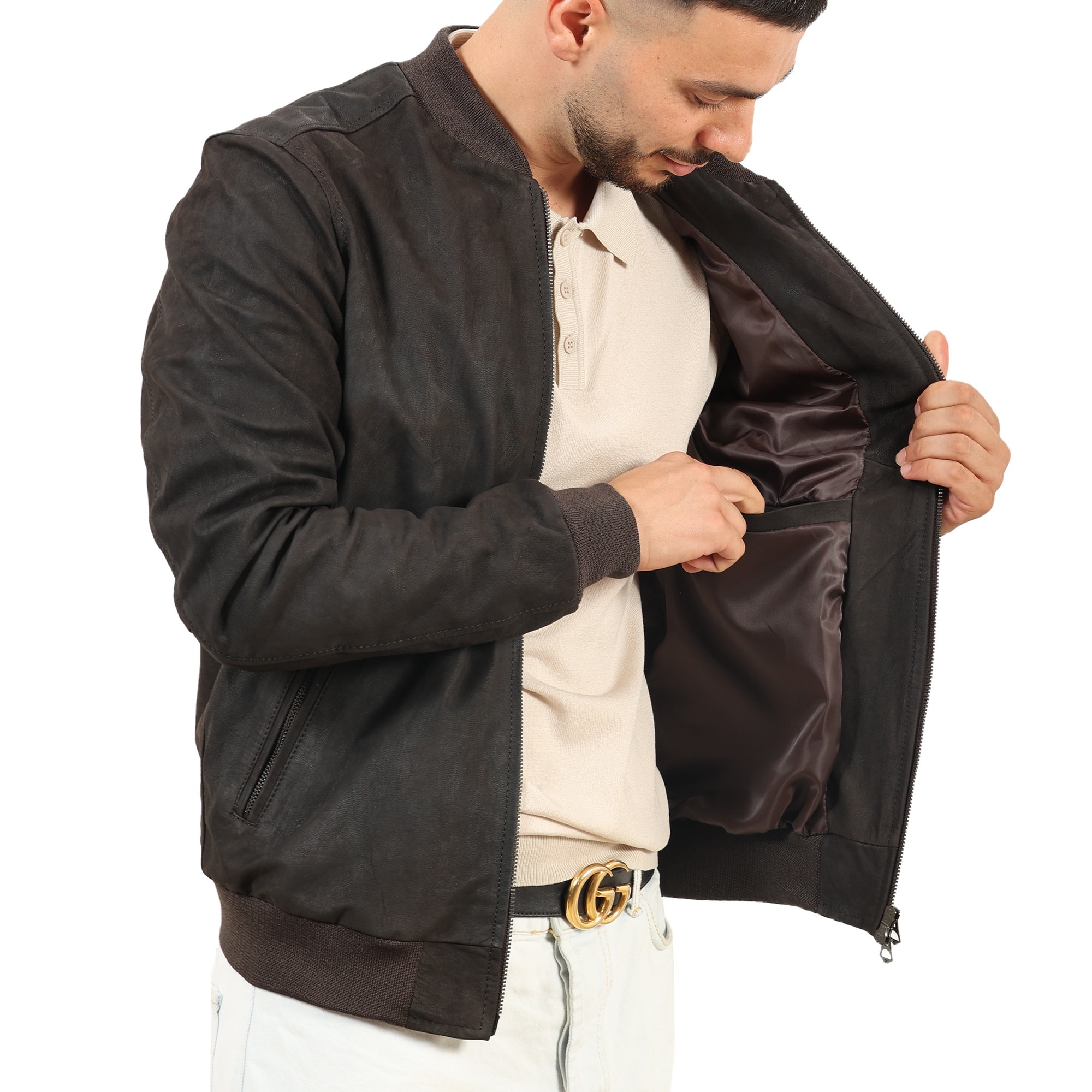 Giubbino in vera pelle di vitello rifinizione oleato Testa di Moro-Slim Fit