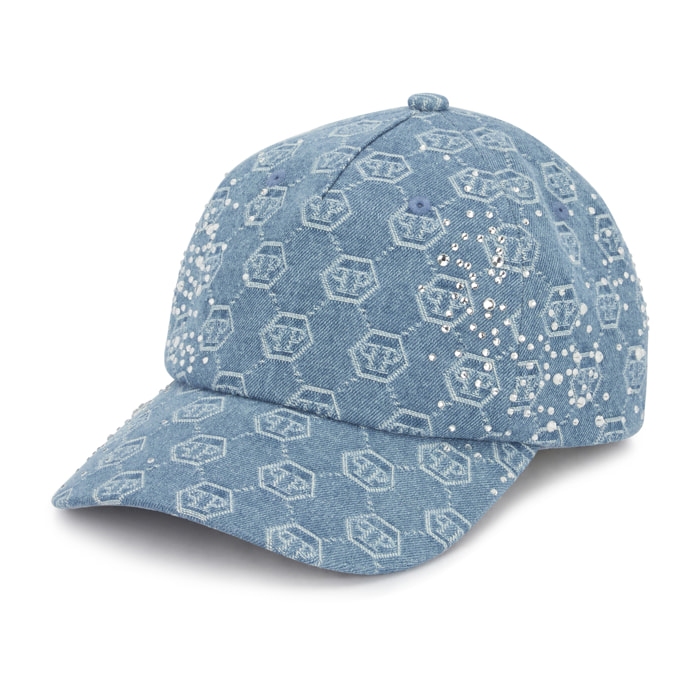 PHILIPP PLEIN Denim Baseball Cap Monogram Strass