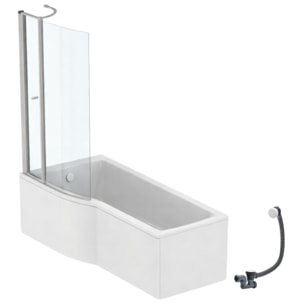 Pack baignoire bain douche 170 x 80 cm gauche Connect Air + tablier + pare bain avec volet + vidage Blanc