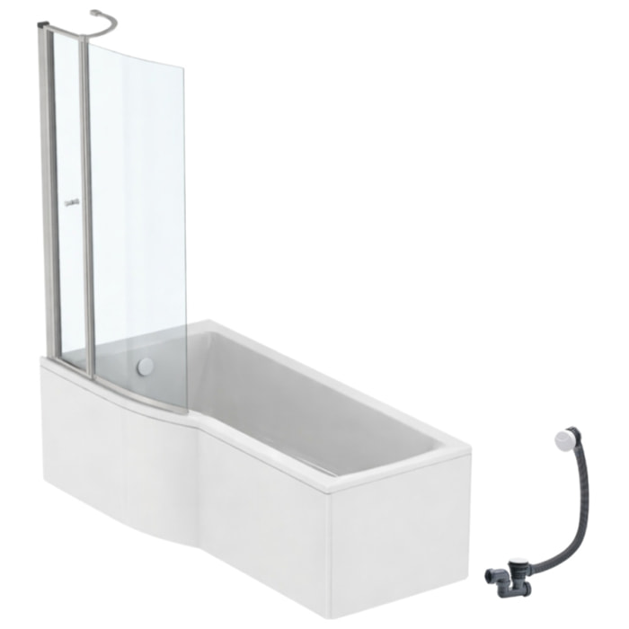 Pack baignoire bain douche 170 x 80 cm gauche Connect Air + tablier + pare bain avec volet + vidage Blanc