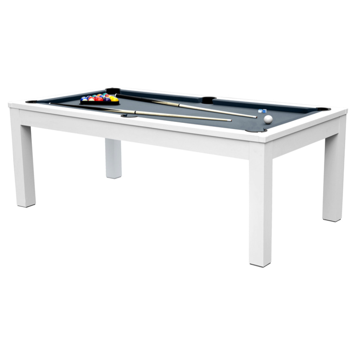 Table de Billard Eddie convertible blanche tapis gris