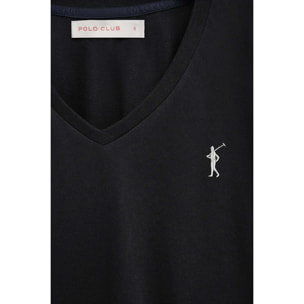 Pack donna con due magliette nera e bianca a maniche corte con scollo a V e ricamo Rigby Go