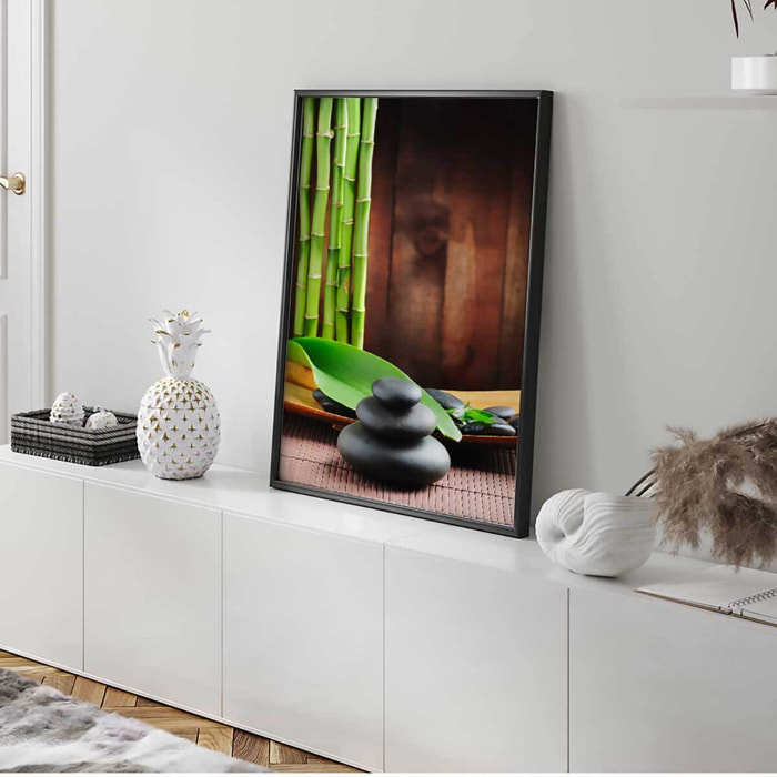 Affiche encadrée zen avec bambou et pierres naturelles Affiche + cadre en métal - Noir