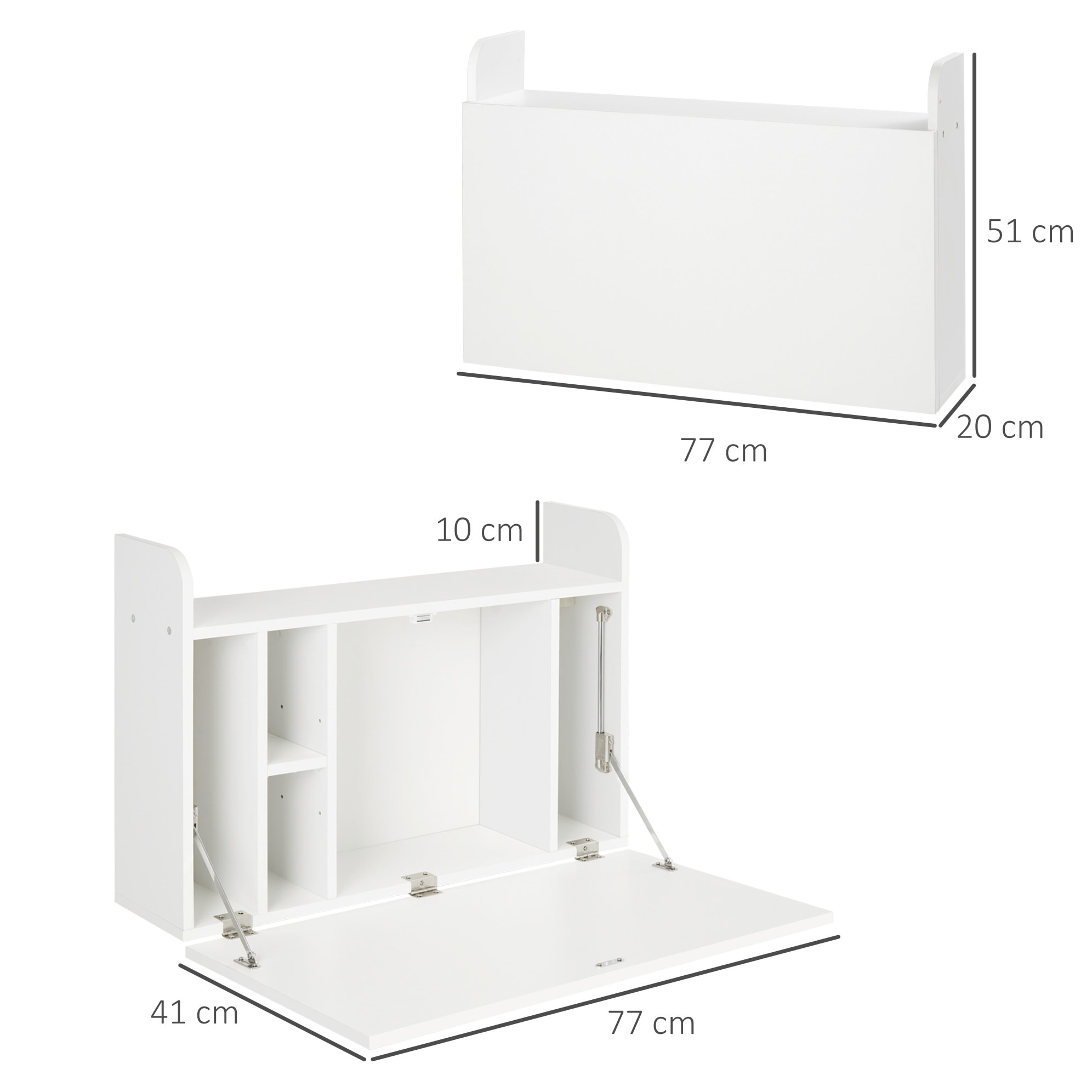 Bureau mural pliable - table murale rabattable - 5 niches, étagère - panneaux particules blanc