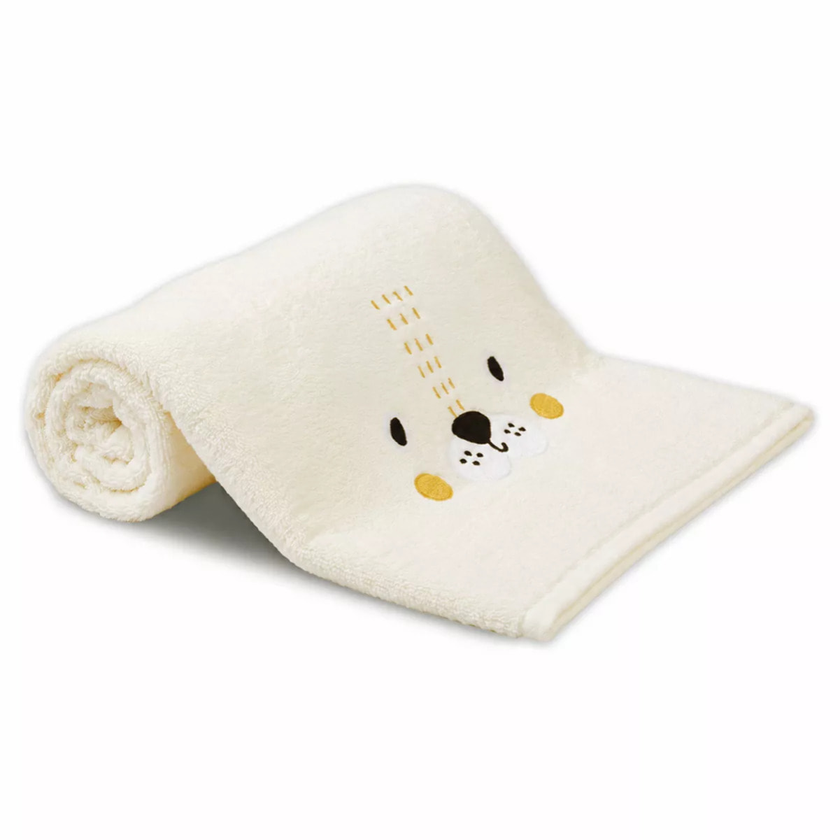Drap de douche enfant pur coton 500 g/m² brodé jaune beige Petit lion angora
