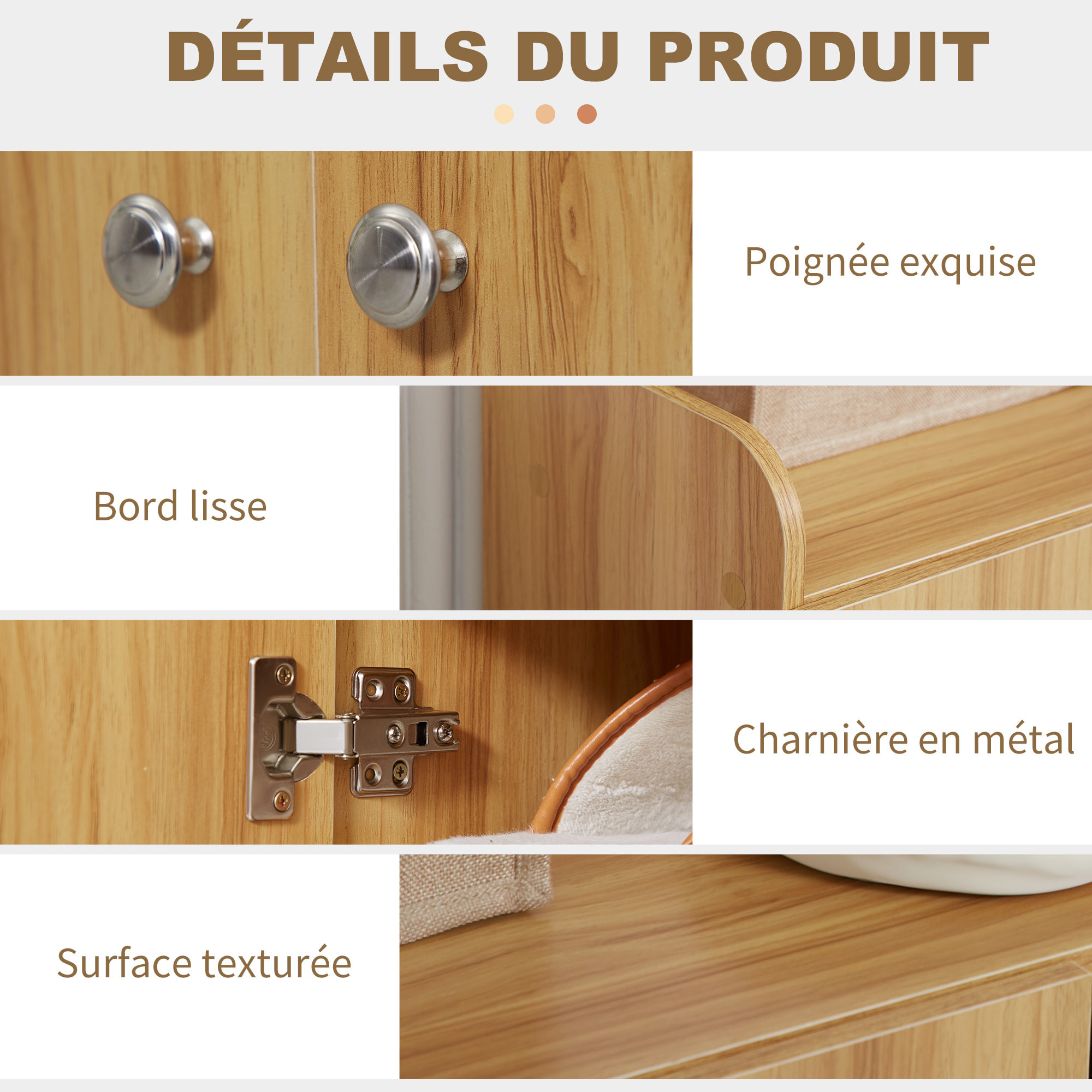 Meuble à chaussures - armoire à chaussures 2 portes 3 étagères 4 niches plateau aspect bois