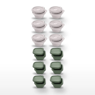 Lot de 12 Boîtes à Snacks Pliables en Silicone Fackelmann Storage Blanc et Vert