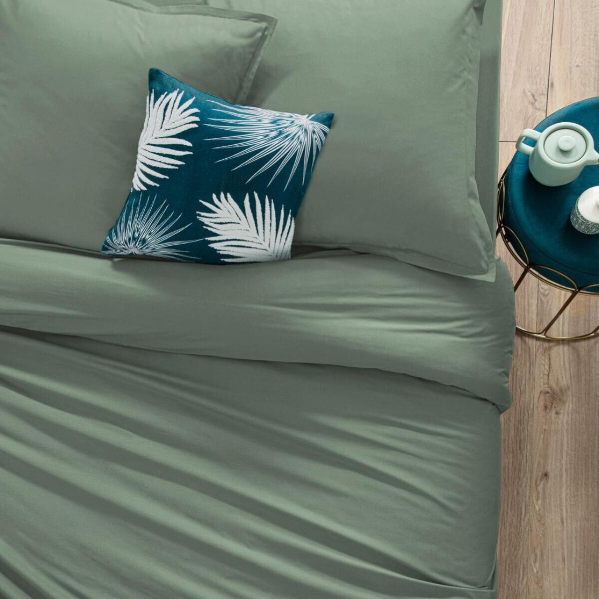 Housse de couette "Carina" coton vert céladon 240x220cm