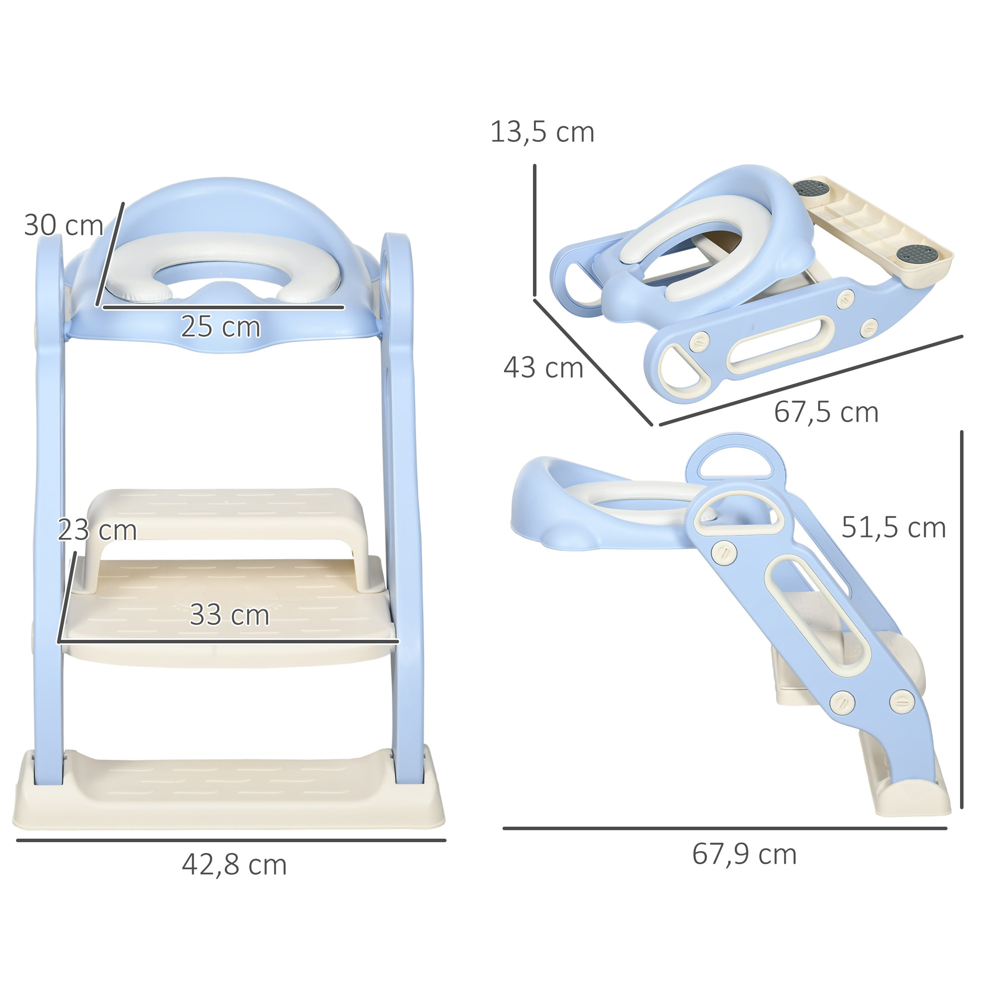 Adaptator WC para Niños con Escalera Plegable Reductor de Aprendizaje para Baño Asiento de Inodoro para Niños de 2-6 Años Portátil con Almohadillas Antideslizantes 67,9x42,8x51,5 cm Azul