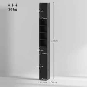 Meuble colonne salle de bain 2 portes 2 étagères 4 niches tiroir poignées métal noir