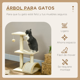 Árbol Rascador para Gatos Mediano Árbol para Gatos de 3 Niveles Torre para Gatos con Postes de Sisal Tablero para Rascar y Bola Colgante Crema