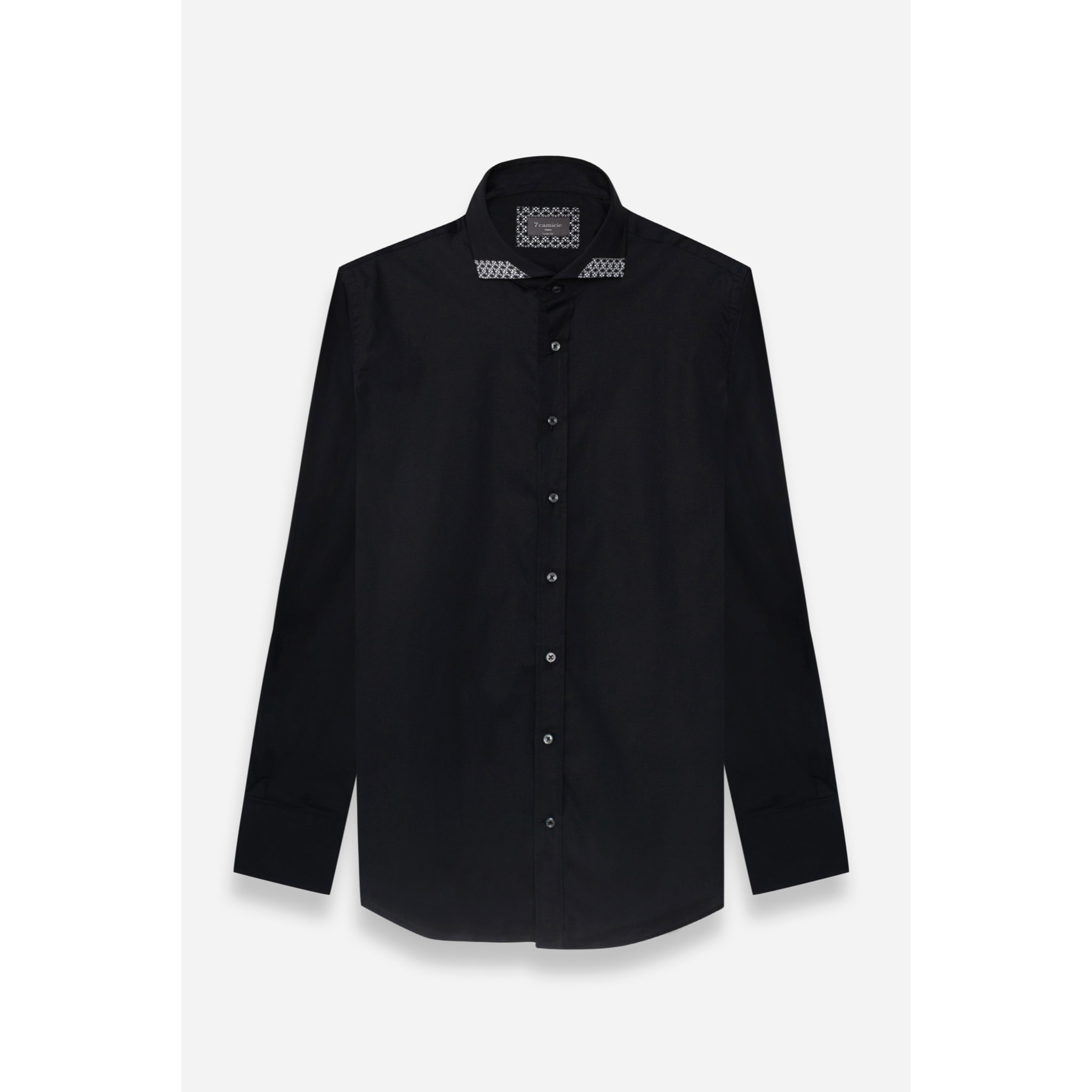 Camicia Uomo 1 Bottone Francese Contrasto sul Collo Popeline Stretch Unito Nero