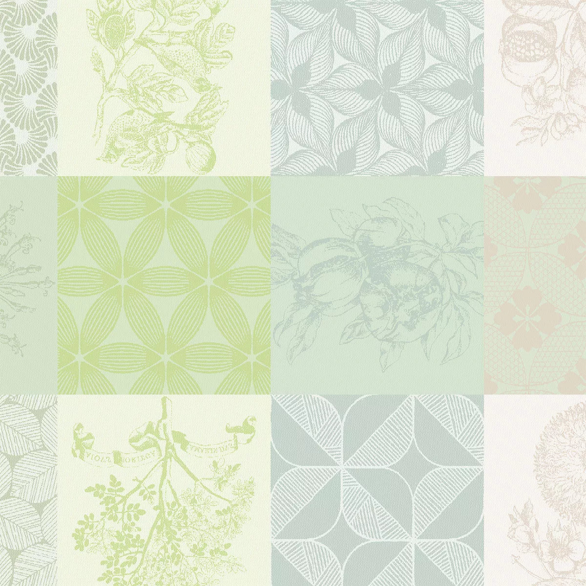 Serviette pur coton motif jacquard beige vert Mille parfums verde