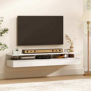 Juego de 2 Mesitas de Noche Flotantes con Cajón, Mesillas de Noche Dormitorio, Montado en la Pared, Estilo Moderno, para Sala de Estar, 35x32x22,5 cm, Blanco