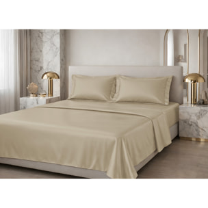 Completo Lenzuola Estate/Inverno 100% Raso Cotone Tinta Unita Beige 02 GI