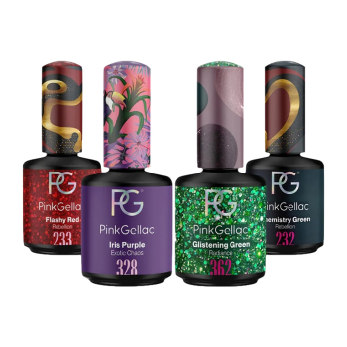 Set vernis semi-permanent - 4 x 15 ml 2x Vert, Rouge & Violet