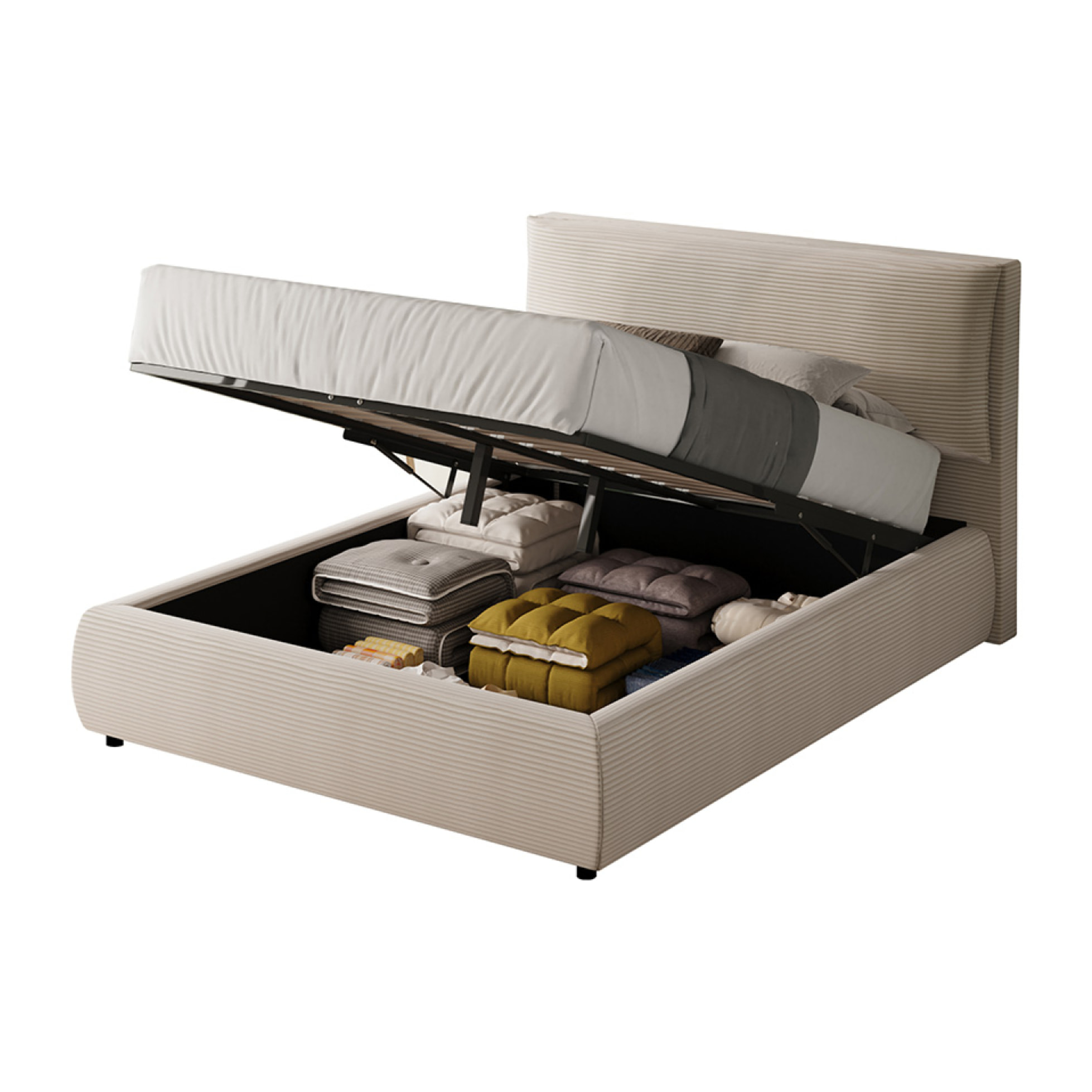 Lit avec coffre de rangement 160x200cm en velours côtelé beige GOLETA