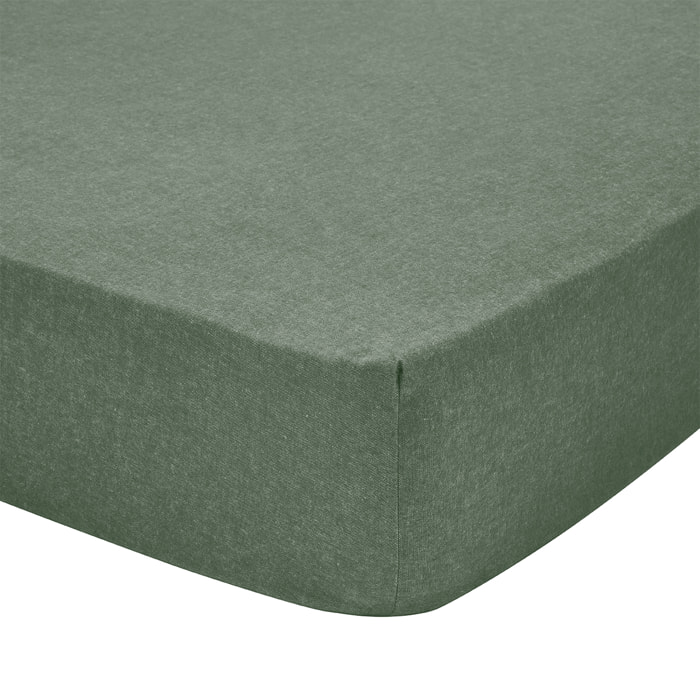 Drap housse uni en flanelle de coton, bonnet de 30cm, FRISSON, Vert Lichen