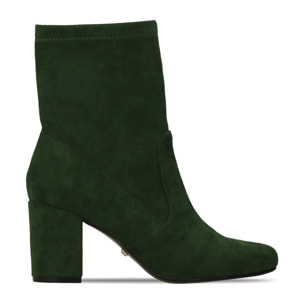 Ankle boots verdi in microfibra, tacco 7,5 cm