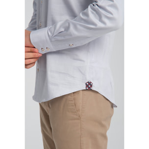 Camicia Uomo 2 Bottoni Button Down Slim Satin Unito Grigio