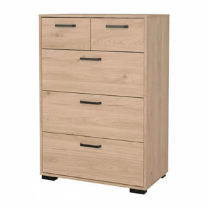 Cassettiera Alta 5 Cassetti Comò Mobile Contenitore Moderno Cassetti Scorrevoli A Sfera Camera Da Letto Ingresso Soggiorno 70.2×39.8×82.7 Cm Rovere