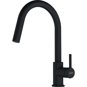 Set Maris Evier à encastrer 59x50cm, en Fragranit+, Noir mat + Mitigeur col de cygne, Noir mat avec douchette extractible