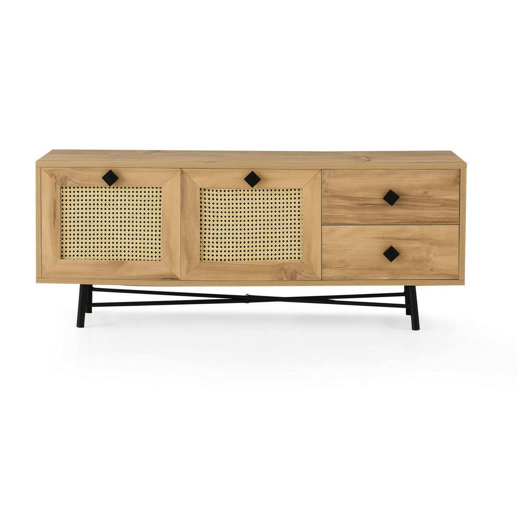 Mobile porta TV Dmarchin, Credenza da soggiorno, Armadio basso per TV, Base parete attrezzata, 140x40h60 cm, Quercia e Nero