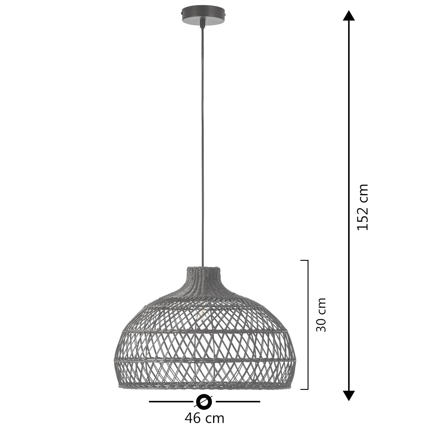 Lámpara de techo de ratán natural en Negro, diámetro 46 cm