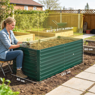 Carré potager jardinière dim. 160L x 80l x 60H cm tôle d'acier ondulée vert
