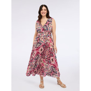 Fiorella Rubino - Vestido largo estampado plisado - Burgundy