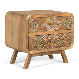 Mesitas de Noche de Madera de Mango 50 Cm Estilo Boho Étnico