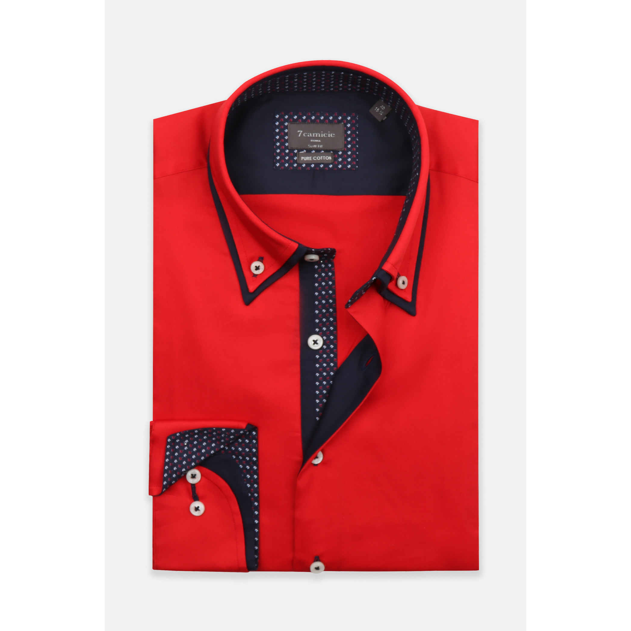 Camicia Uomo Botton Down Slim Satin Unito Rosso