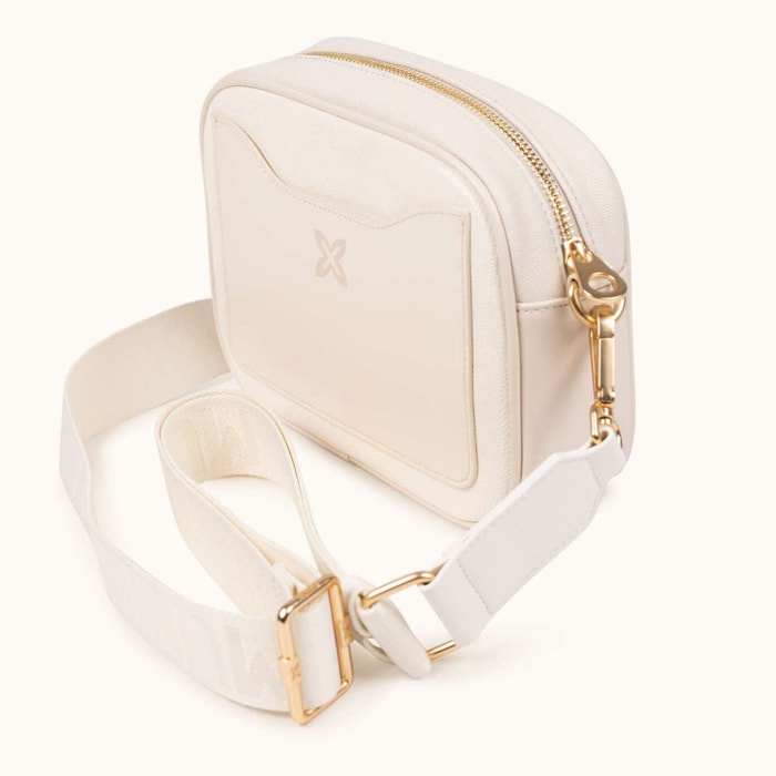 Bandolera Tipo Camera con Textura y Acabado Metálico BLOCK FUN CREAM CROSSBODY CAMERA