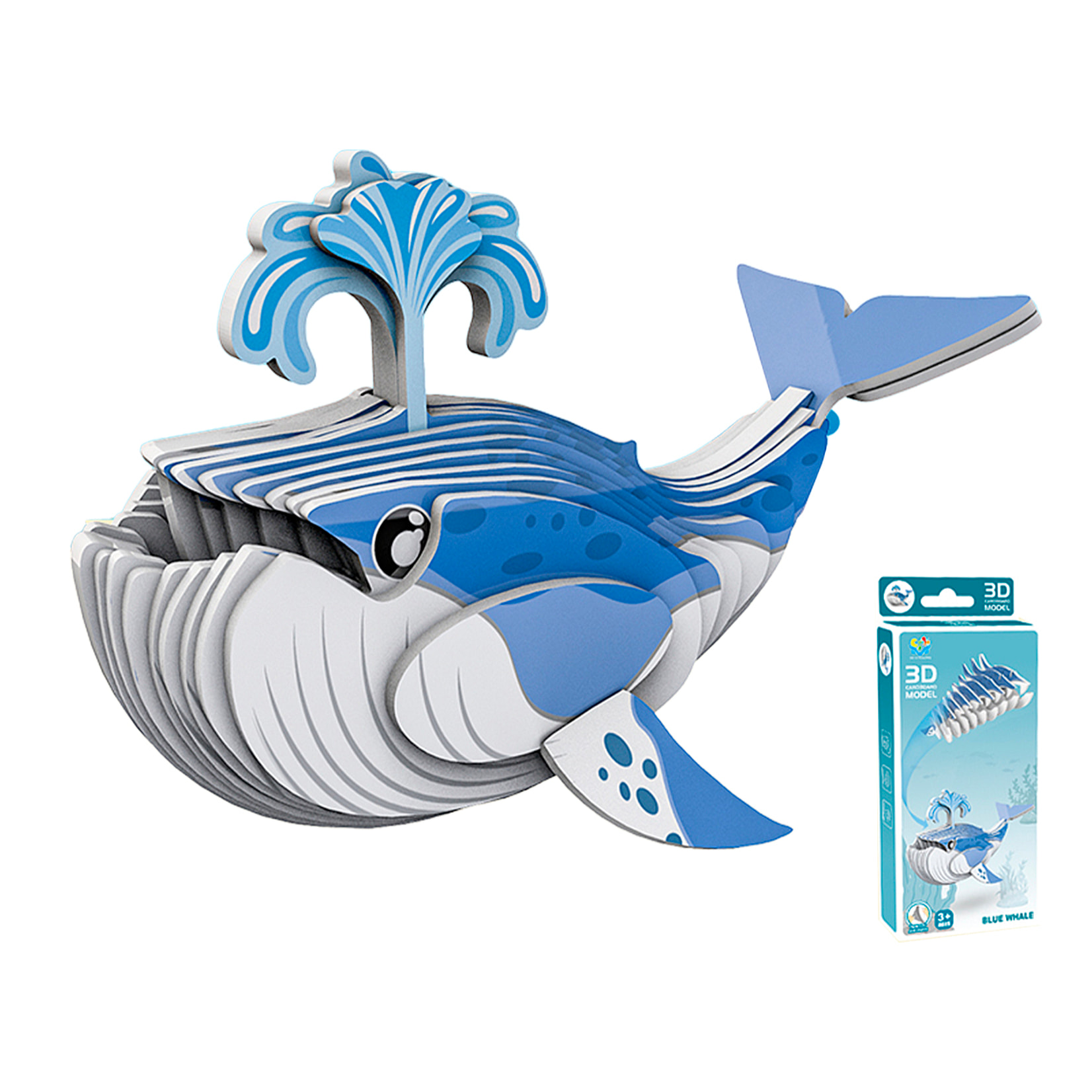 Puzle 3D de cartón con relieve. Diseño de Ballena Azul.