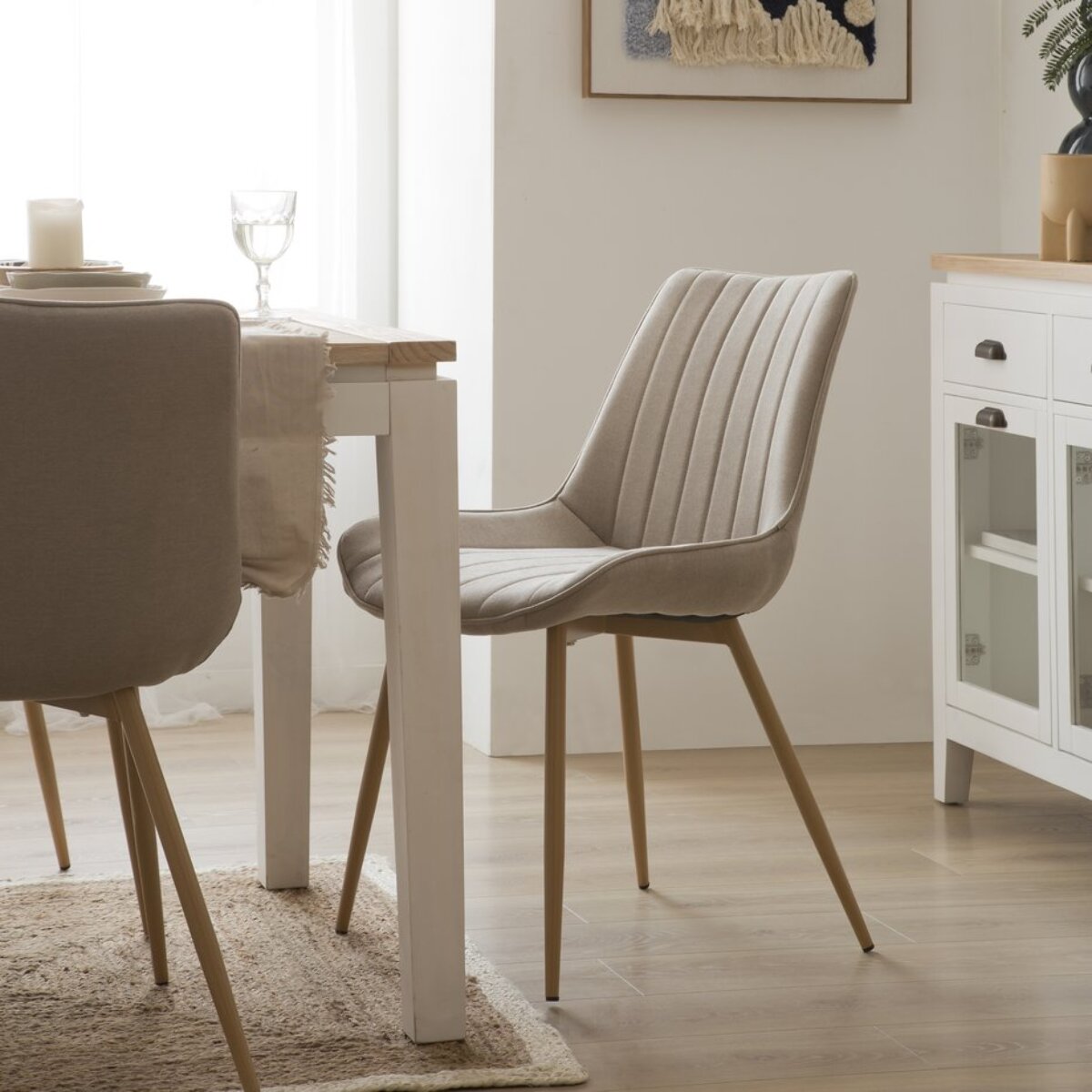 Pack de 4 chaises -tapisserie et pieds métalliques-couleur beige 55 x 85 x 61 cm