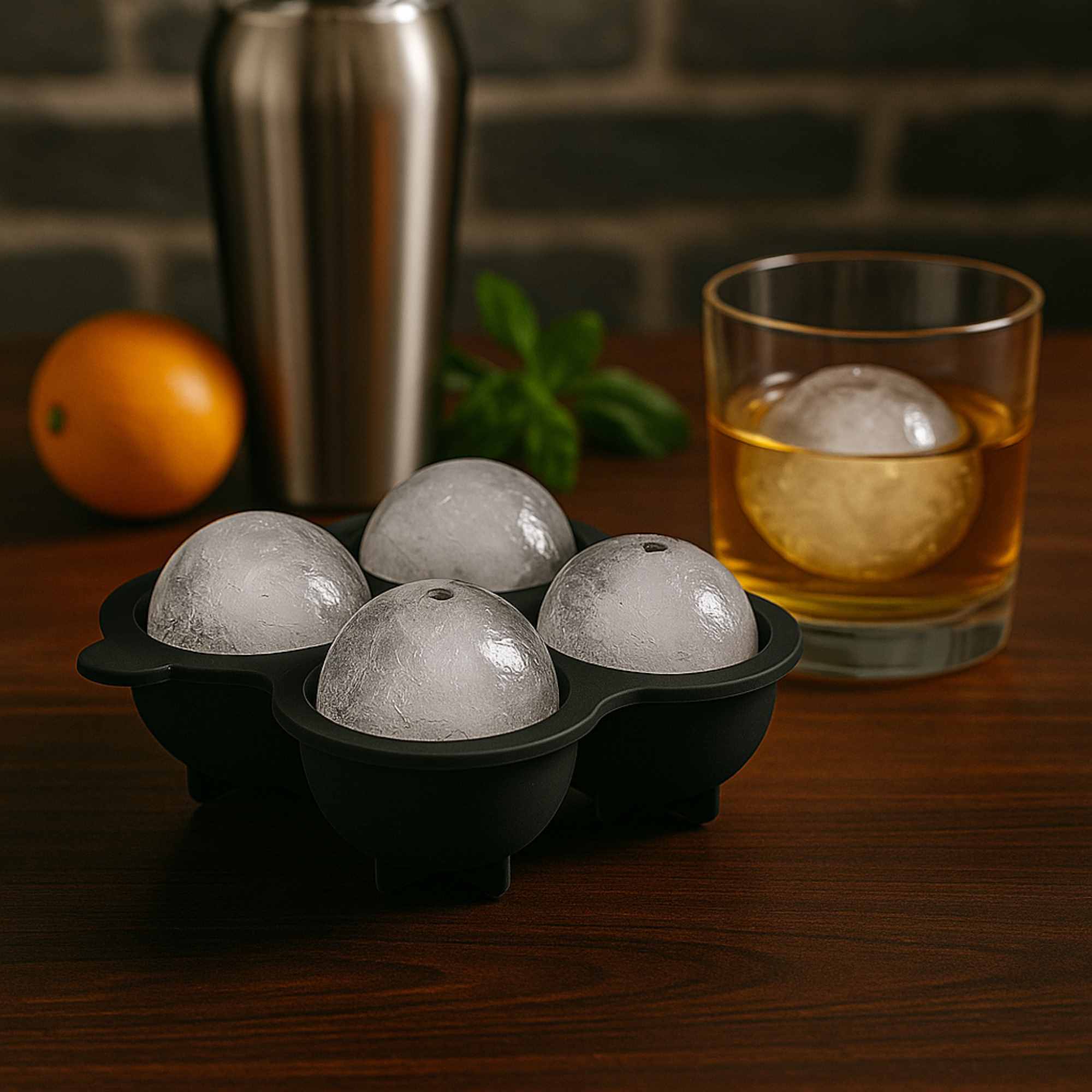 Bandeja para hacer bolas de hielo 4 bolas de tpe gris 16x15x7cm