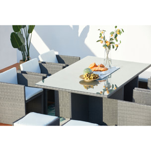 Table et chaises 10 places encastrables résine gris-blanc REGINA