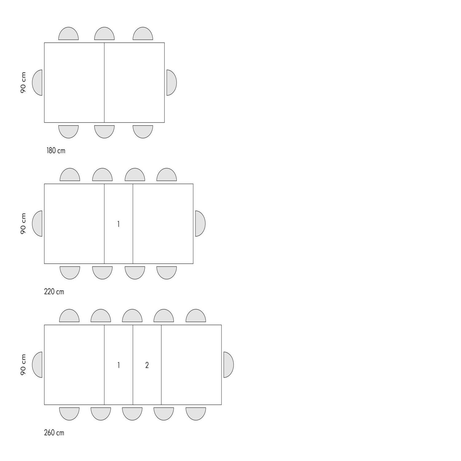 Tavolo CAMAIORE in legno, finitura bianco frassinato e base a X in metallo antracite, allungabile 180×90 cm – 260×90 cm