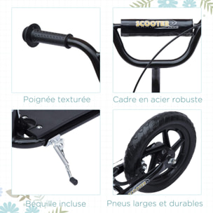 Trottinette patinette pneus 30 cm hauteur guidon réglable poignée frein et béquille acier noir