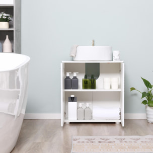 kleankin Mueble para Debajo del Lavabo Armario de Baño de Pared con 2 Puertas y Estante Interior Ajustable Estilo Moderno 60x30x62,5 cm Blanco