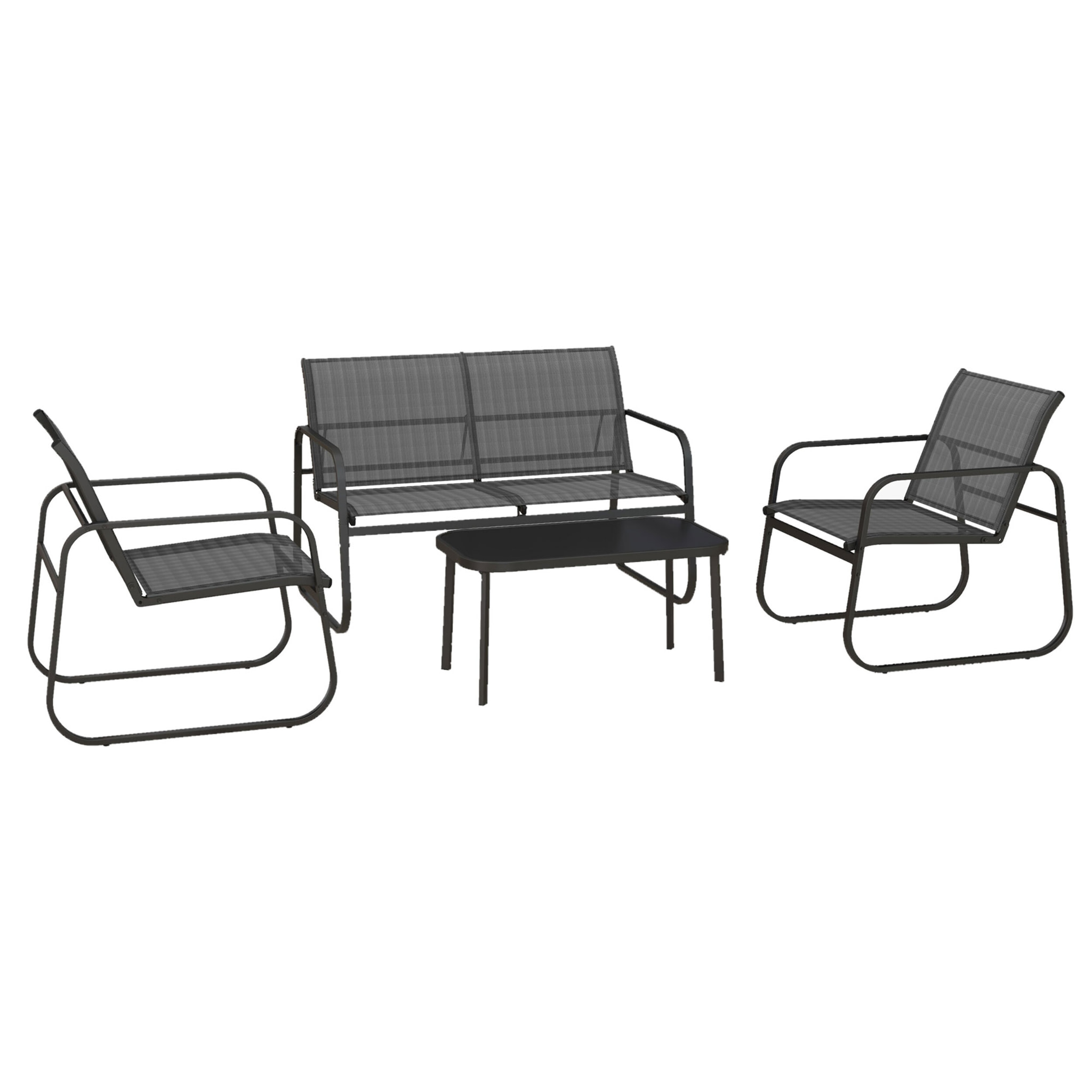 Conjunto de Muebles de Jardín Juego de 4 Piezas Muebles de Terraza con 2 Sillones 1 Sofá Exterior de 2 Plazas y Mesa de Centro con Tablero de Vidrio Templado Negro