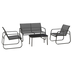 Conjunto de Muebles de Jardín Juego de 4 Piezas Muebles de Terraza con 2 Sillones 1 Sofá Exterior de 2 Plazas y Mesa de Centro con Tablero de Vidrio Templado Negro