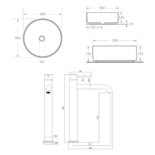 Aurum mitigeur lavabo 30,8 cm inox + Ceramia PixL 36x12,5 cm vasque à poser, sans trop-plein, blanc brillant (SAT285BGCEPX3636)