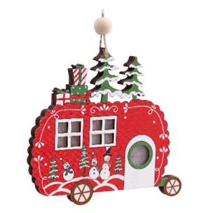 Colgante madera decoración Navidad iluminados LED- Paisaje Caravana