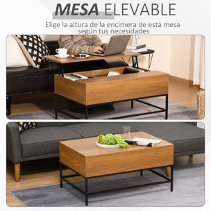 Mesa de Centro Elevable de MDF, Metal 90x60,5x45,5 cm Teca