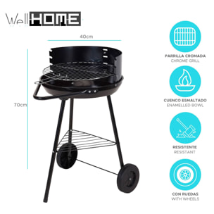 Parrilla de Carbón para Barbacoa de 40 cm - Tamaño Compacto, Grosor Resistente y Accesorios Prácticos incluidos