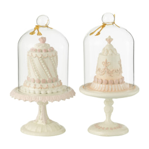 J-Line décoration Gâteau Cloche - polyrésine - blanc/rose - 2 pièces